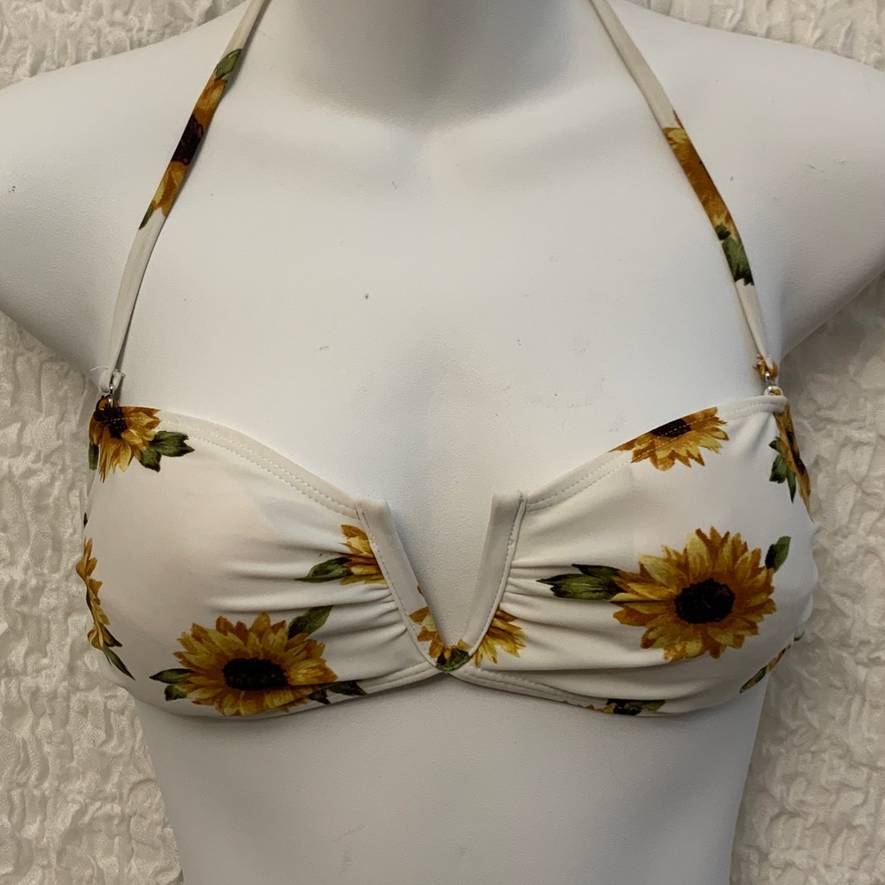 White bandeau bikini top with sunflowers - small